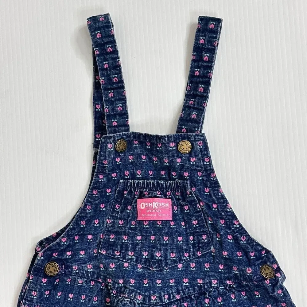 Vintage OshKosh B’gosh Denim Skirtall 6X Girls USA Made Floral Cute Americana